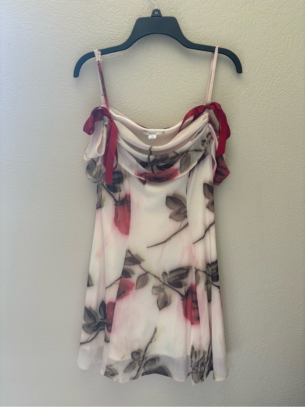 Kimchi Blue White Floral Mini Dress with Red Accents - Picture 2 of 8